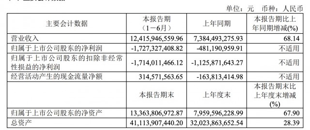 赛力斯上半年实现营业收入124.16亿元 净亏损17.27亿元